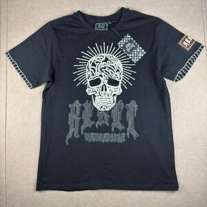 Rebel Vengeance Shirt Men L Black Skull Studded Tee Gothic Punk Rock Embroidered